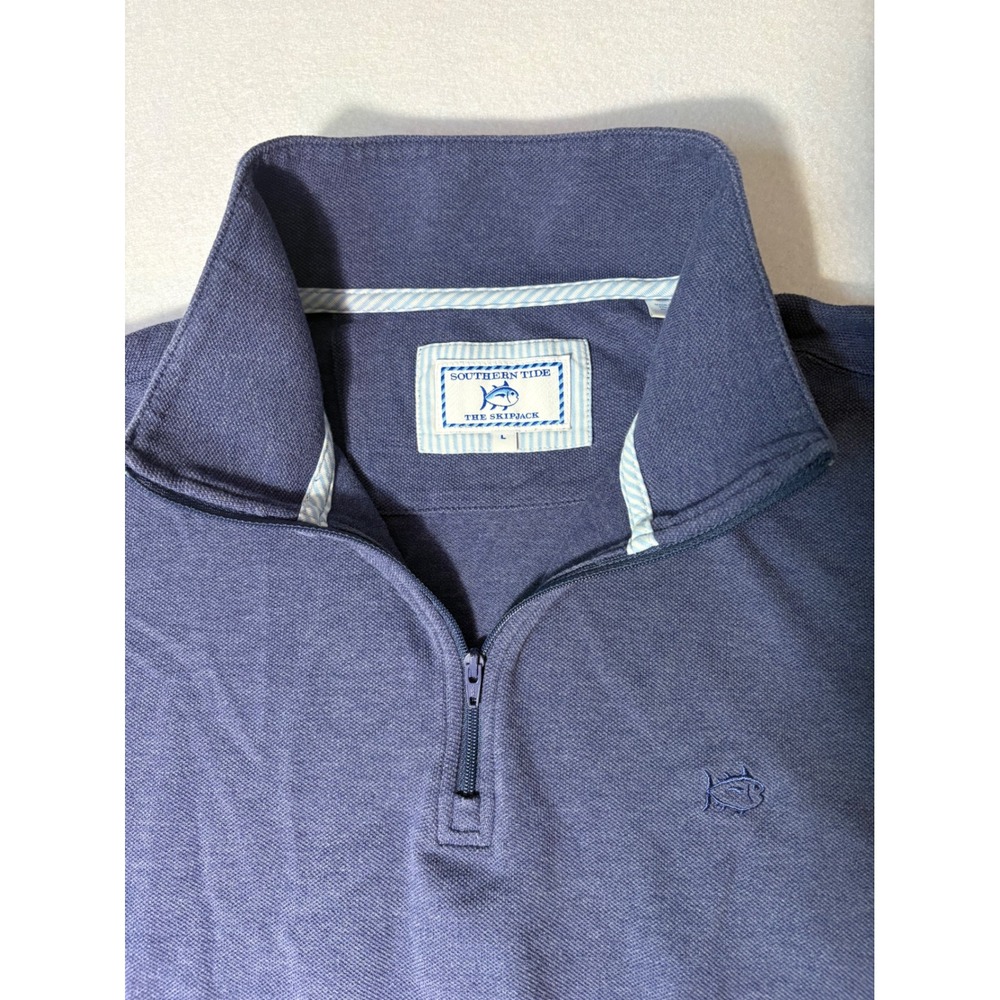 Southern Tide Skipjack Men Large Blue Heather Pique Quarter Zip Pullover Sweater